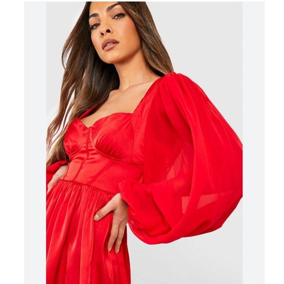 Boohoo Satin Sheer Longsleeve Mini Dress - Picture 2 of 8